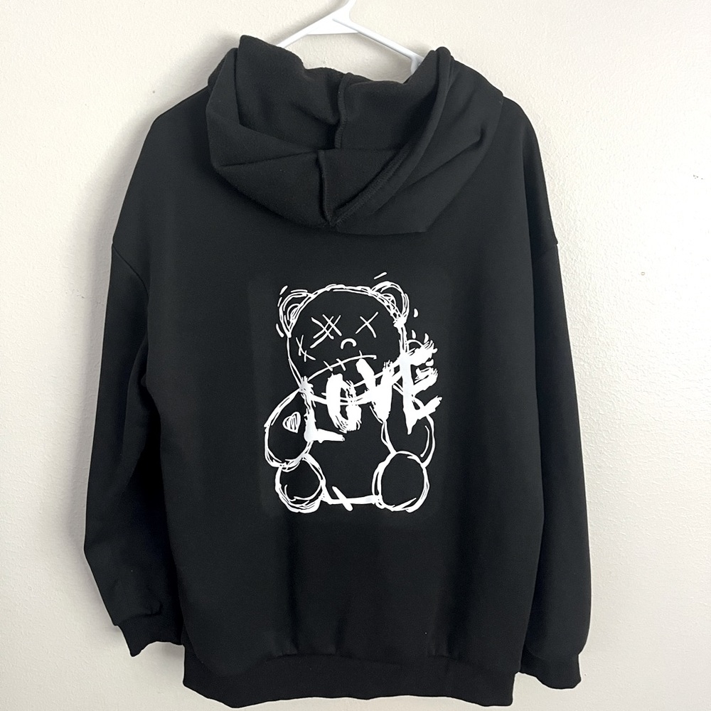 Reflective Cartoon And Letter Graphic Kangaroo Pocket Drawstring Hoodie